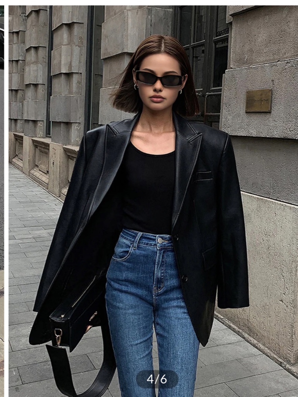 NWOT- Women's Black Leather -faux Lapel Blazer Jacket -